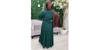 Abaya jupe plissée avec ceinture vert bouteille